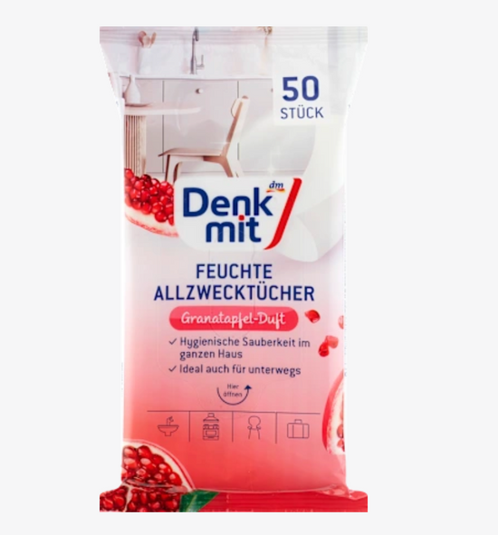 Denkmit - Lingettes multi-usages humides à la grenade, 50 pièces