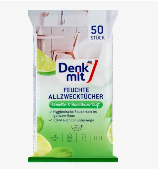 Denkmit - Lingettes multi-usages humides Citron vert & Basilic, 50 pièces